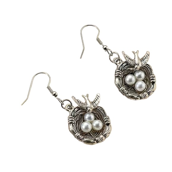 Vintage Swallow Bird Nest Drop Earrings - Picture 3 of 5